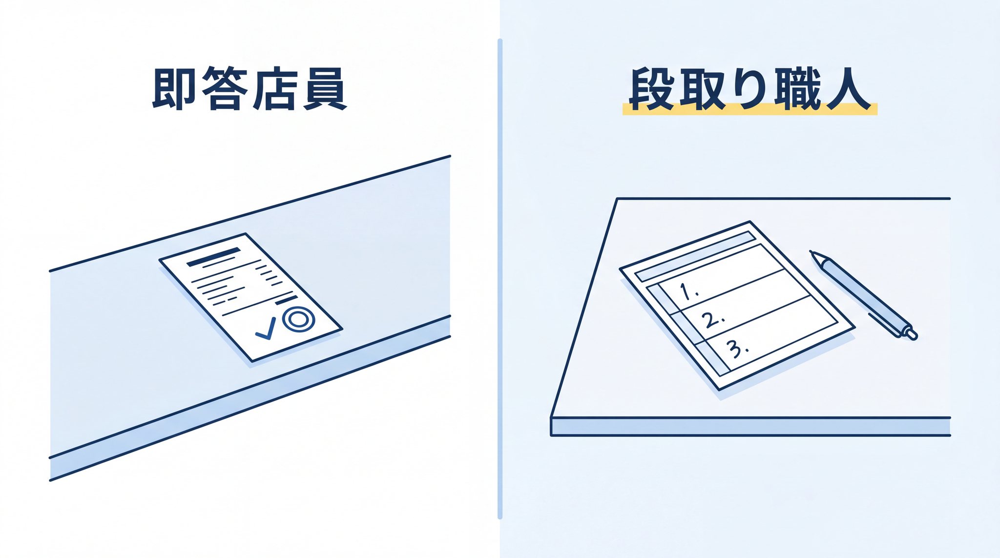 通常の LLM は即答するアルバイト店員、推論モデルは段取りを確認してから動く職人。この違いが難問への対応力の差を生む