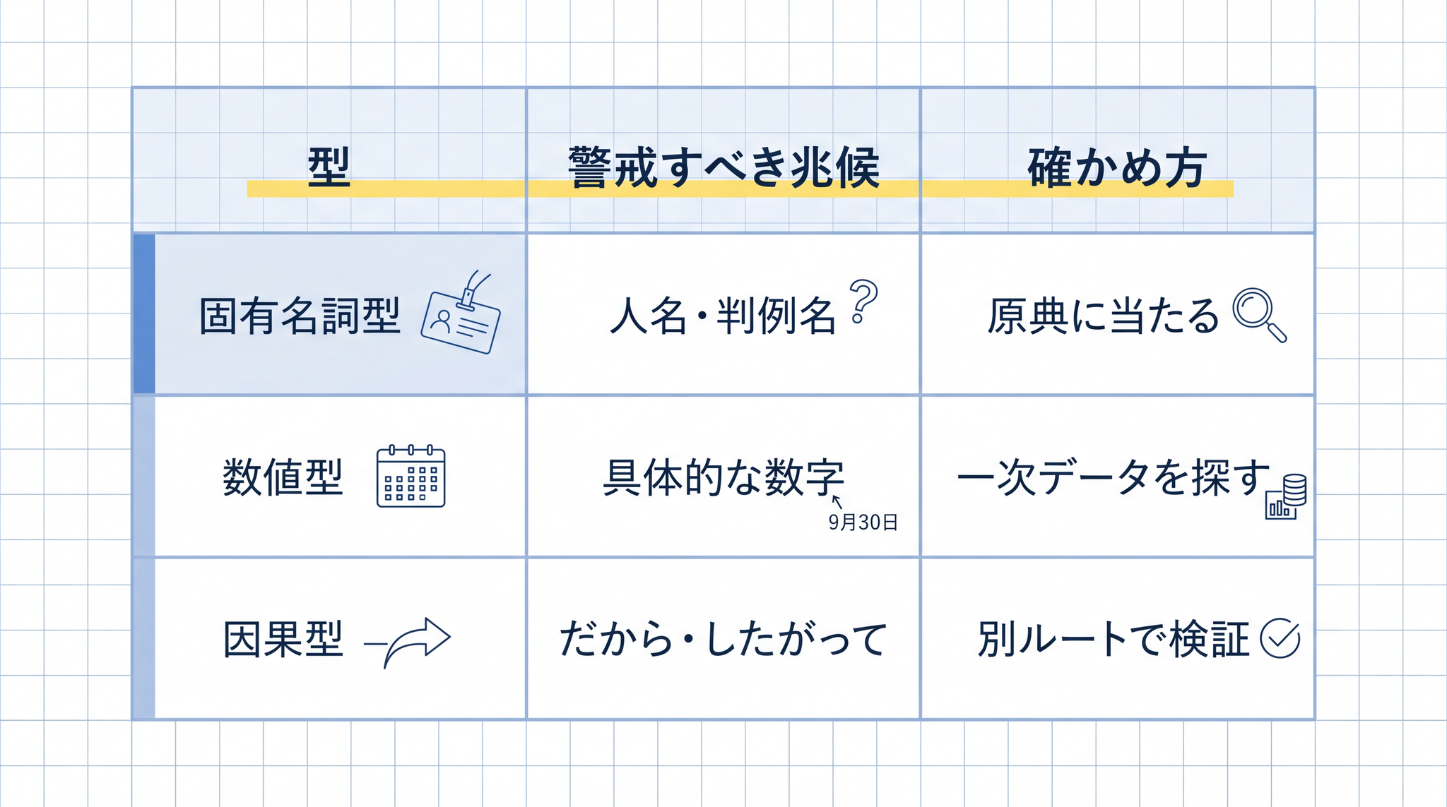 型ごとに警戒すべき兆候と確かめ方が変わる